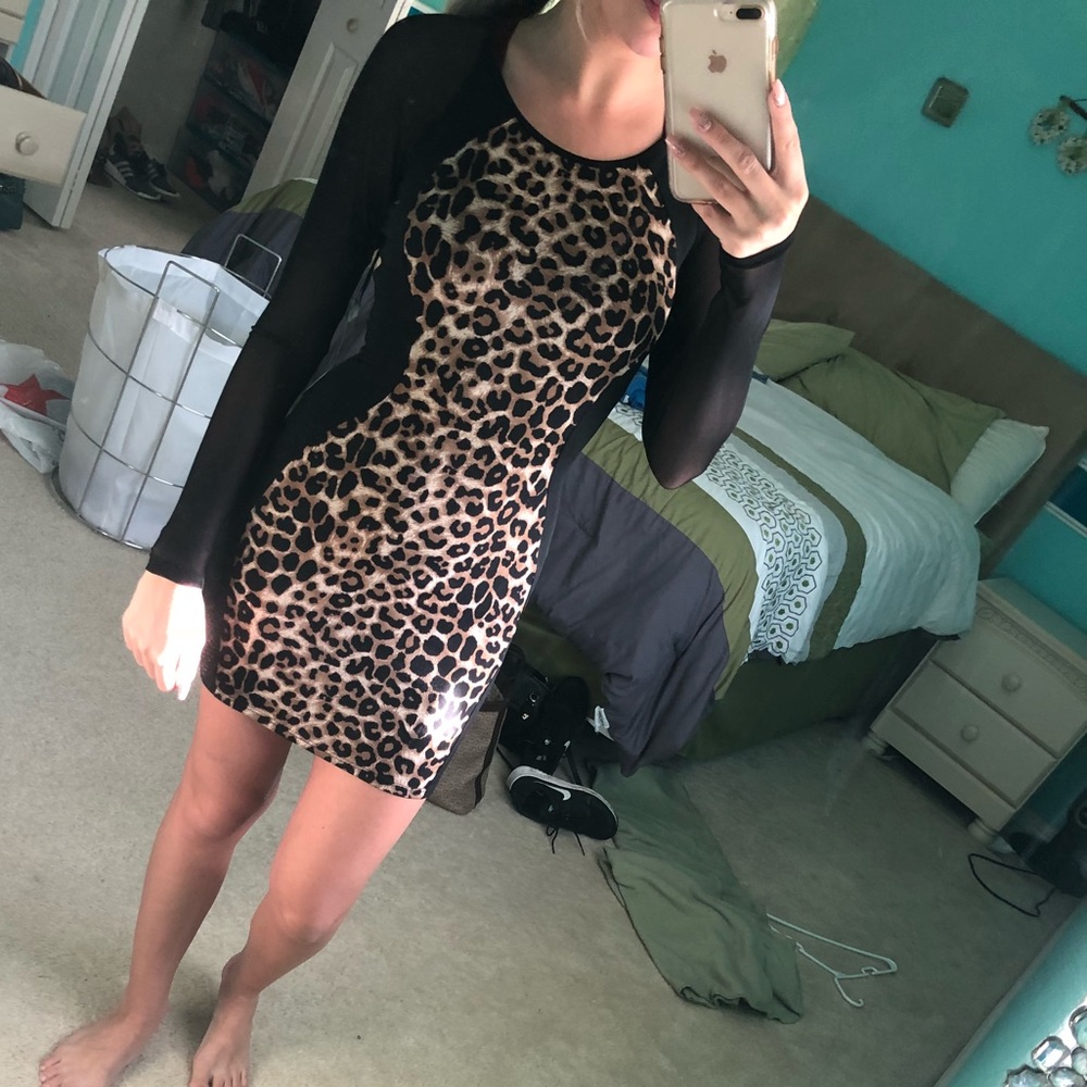 Iris Basic black and cheetah dress